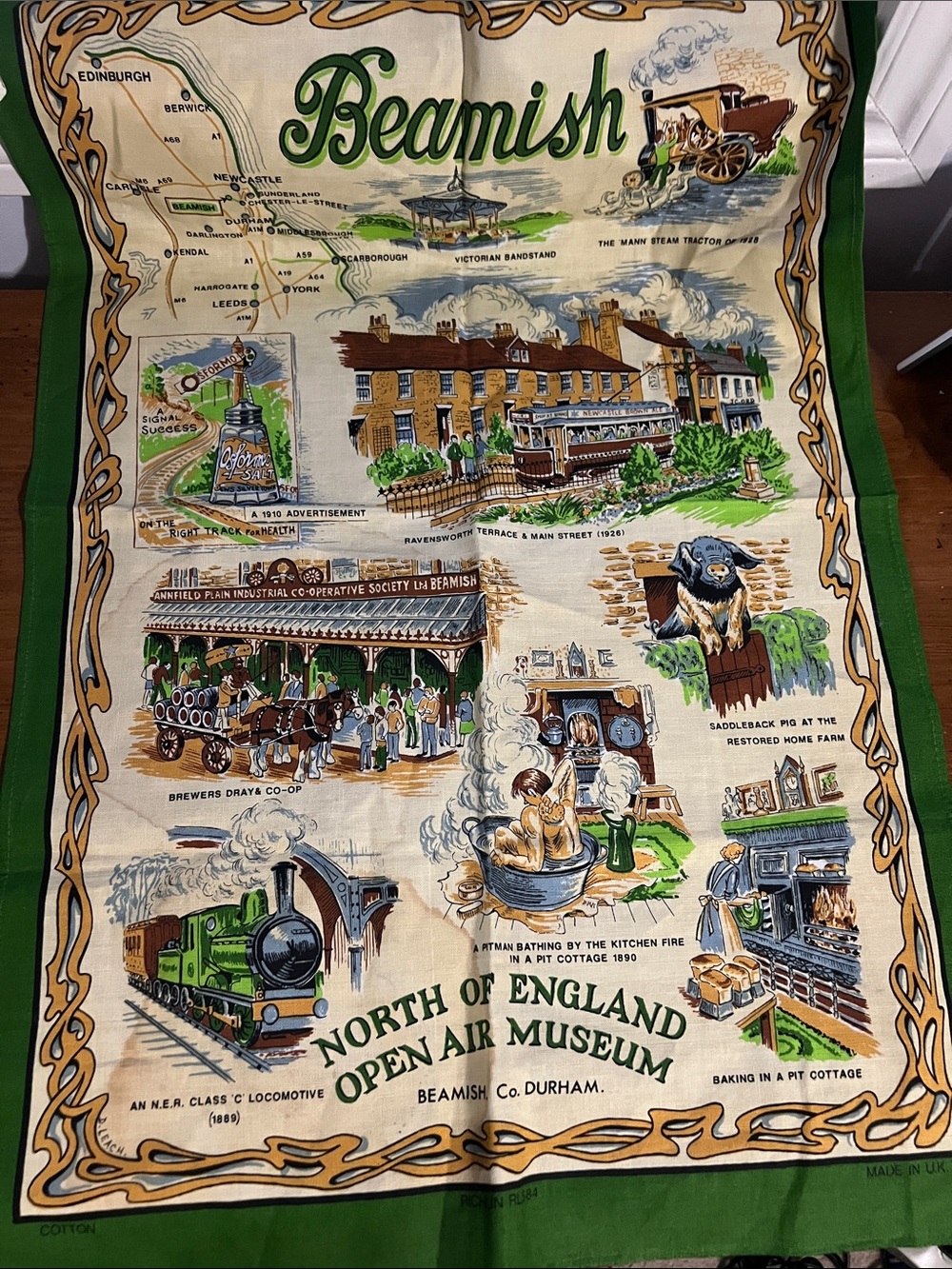 Vintage Richlin Beamish Open Air Museum Tea Towel Made in UK Cotton RL584